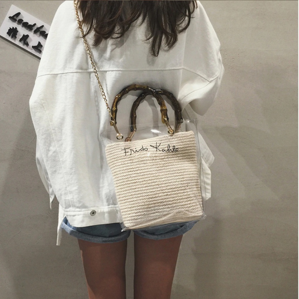 C'est la Vie Soho Bamboo Strap Straw Handbag - Picture 1 of 8